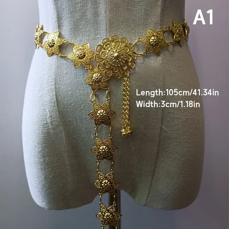 1PC Metal Thailand Waist Chain Women Thai Dai Gold Belts Vintage Clothing Accessories Traditional Malaysian Vacation Dress Decor view 3
