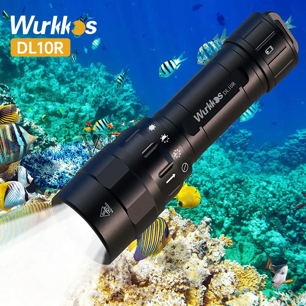 Wurkkos DL10R Scuba Diving Torch XHP70.2 LED Flashlights 4500lm 21700 USB-C Rechargeable Rotary Switch Magnetic Control