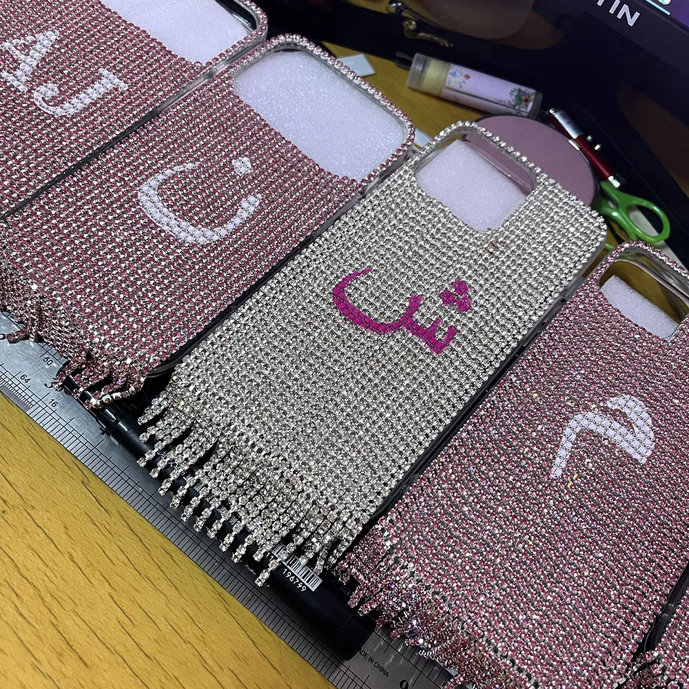 Customized Photo Name Letter Glitter Crystals Phone Case For Iphone 13 12 15 14 16 Pro Max Plus Luxury Hard Metallic PU Cover