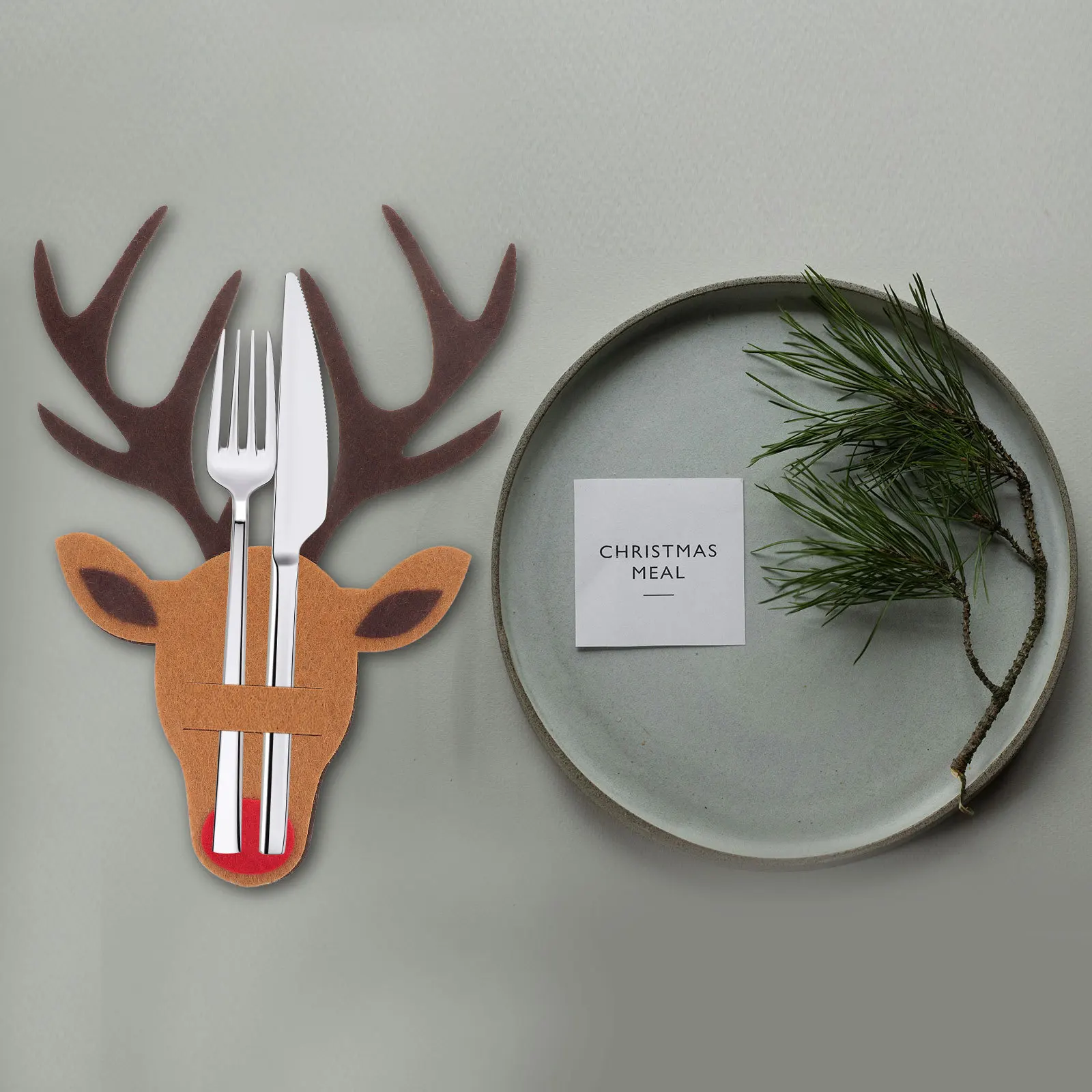 

4Pcs Festive Cutlery Storage Bags Christmas Tableware Holder Reindeer Pattern Fork Pouch for Banquet Decoration