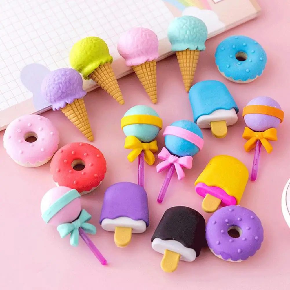 Doughnut Erasers Soft Erasers Cute Food Shape Cartoon Erasers Lollipop Ice Cream Doughnut Safe Kids Toy for Entertainment