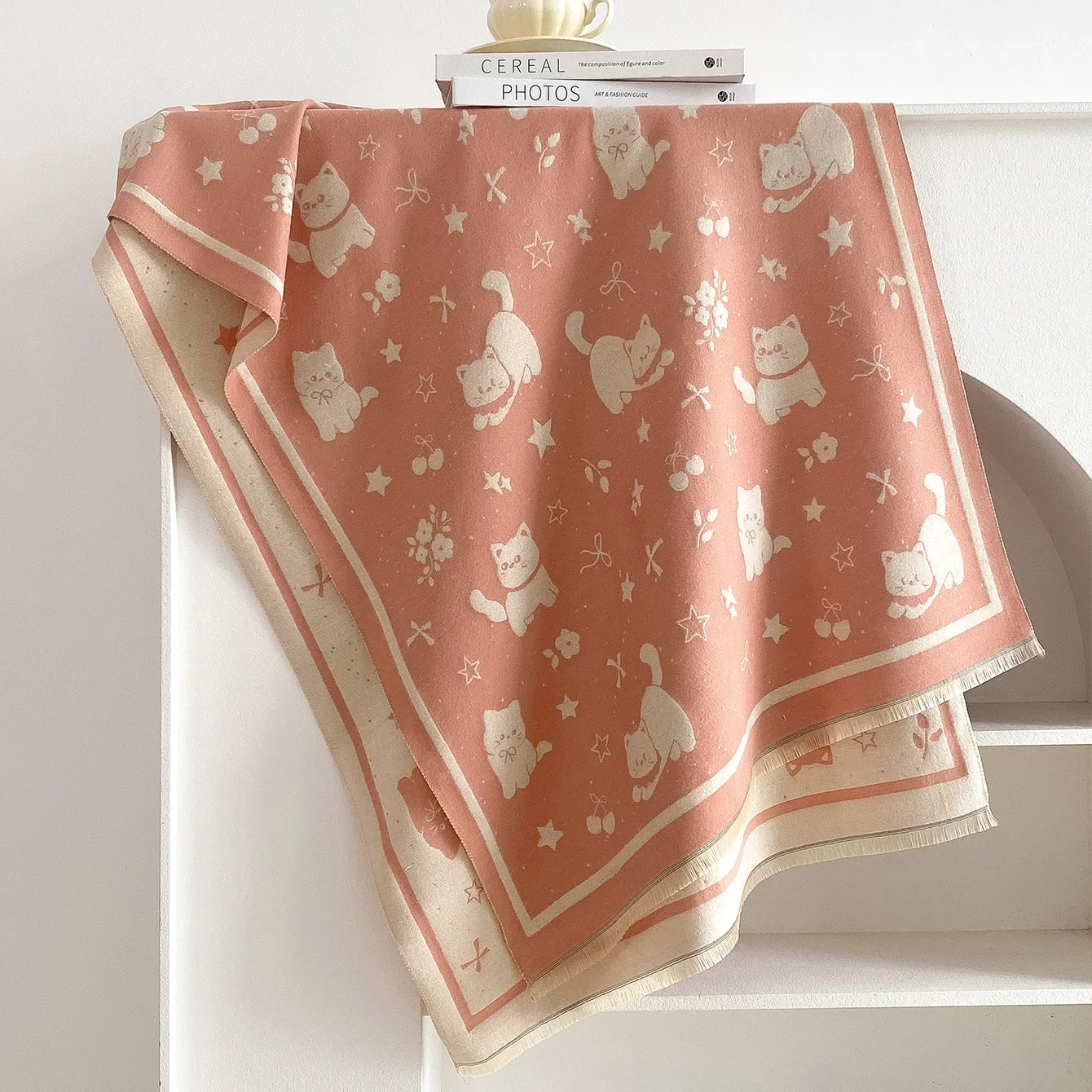 Winter Double Sided Faux Cashmere Scarf Cartoon Dog Jacquard Large Warm Shawl Wrap Soft Blanket Scarf for Women Bufanda Perro