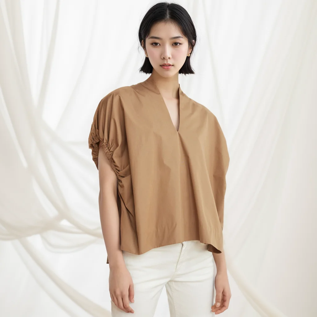 

Brand Design Women Causal Short Sleeves Shirt 2024 Lady Commuter Loose V-neck Pullover top