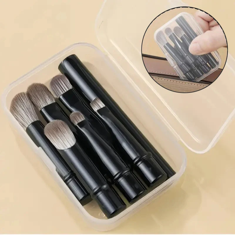 6Pcs Mini Makeup Brushes Set Portable Retractable Soft Concealer Brush Foundation Eye Shadow Tool Eyelash Brush With Storage Box