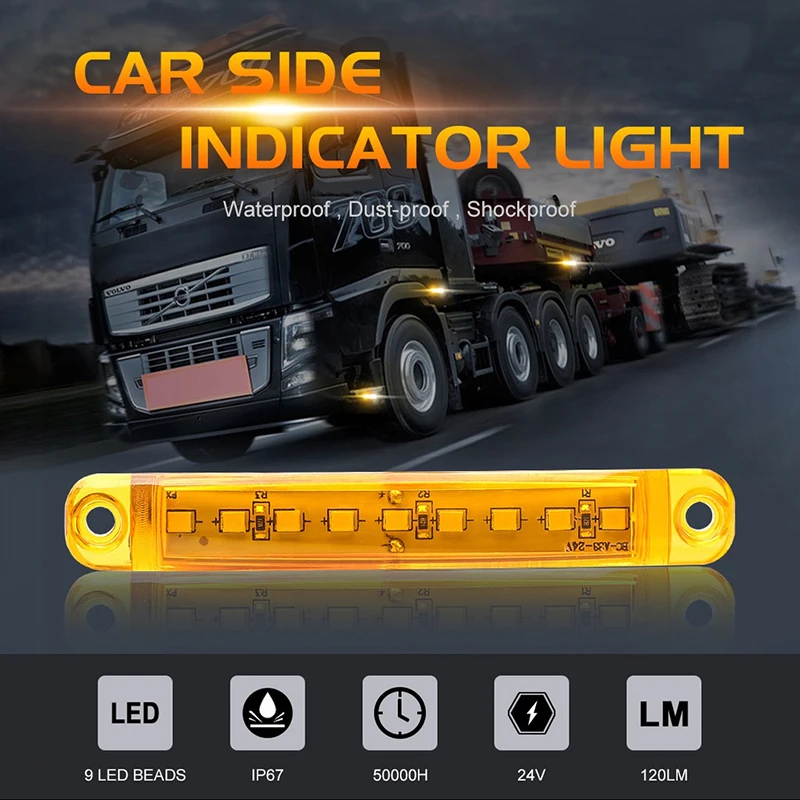 Truck Side Light Warning Car Light 12V24V Wide Voltage 9 LED Truck Side Light Signal Light Show Width Light