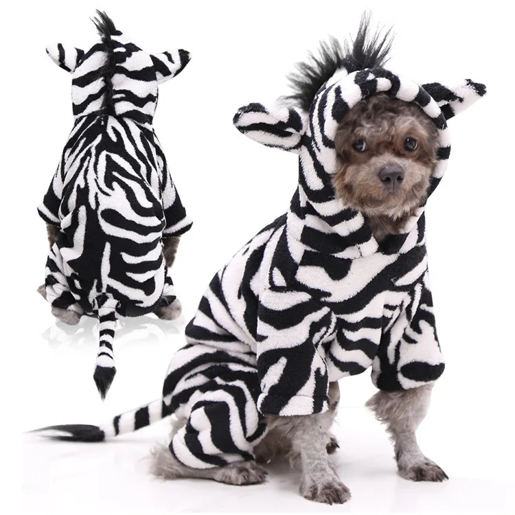 Halloween Cosplay Pet Dog Costumes Funny Winter Black White Zebra Leopard Shaped 4 Leg Clothes Dog Jacket Cat Pet Supply