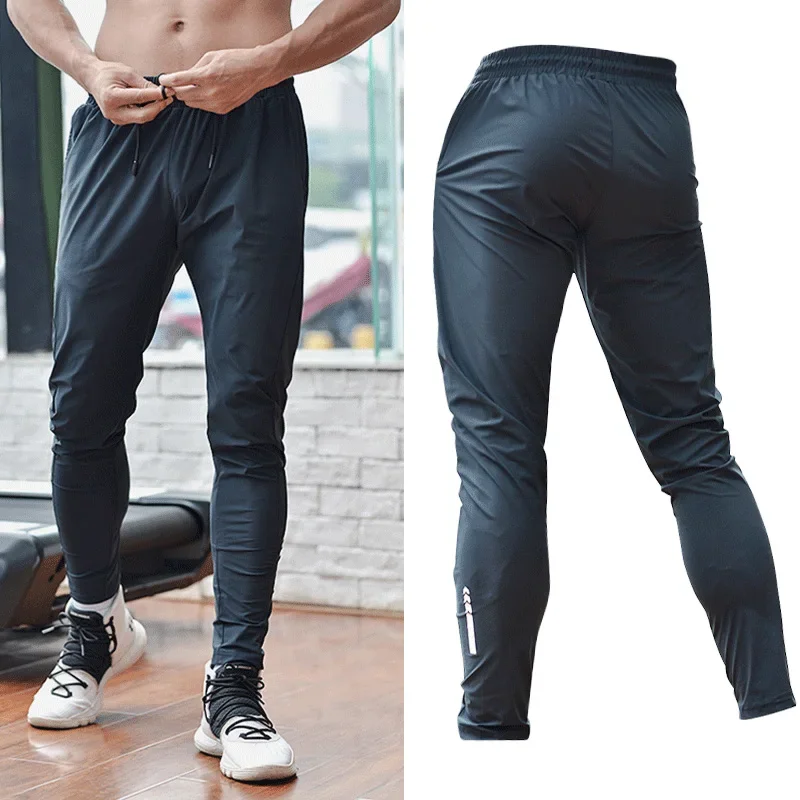 Men Sport Pant Training Bodybuilding Trousers Youngster Fitness Running Sweatpant Thin Elastic Dry Fit Zipper Pockets Long Pants