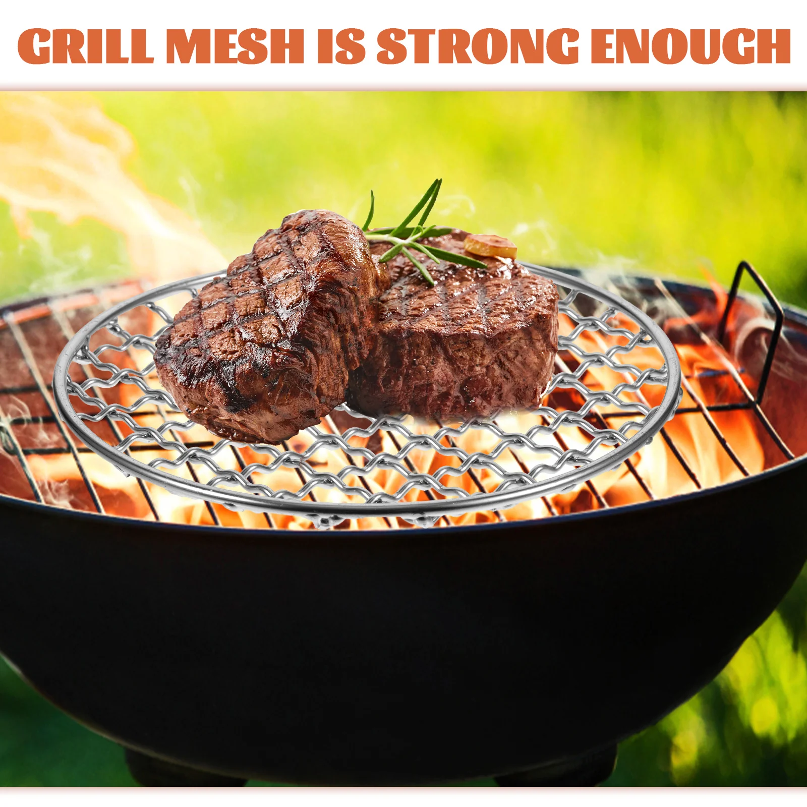 

Round Stainless Steel BBQ Mesh Grill Accessory Vegetable Roasting Pan Rack Baking Mat Lightweight Portable Outdoor Cooking