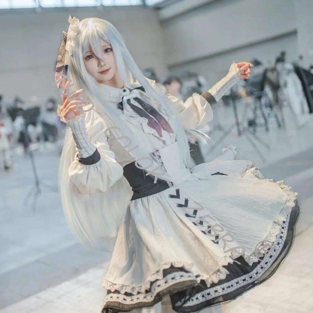 Shinonome Ena Kanade Yoisaki Cosplay Costume Wig White Black Maid Dress Bow and Accessories for Halloween Stage Perfromance - view 3