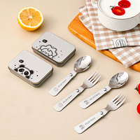 WORTHBUY 3Pcs/Set Foldable Tableware Set 304 Stainless Steel Fork Spoon With Box Portable Folding Dinnerware Set For Student Kid