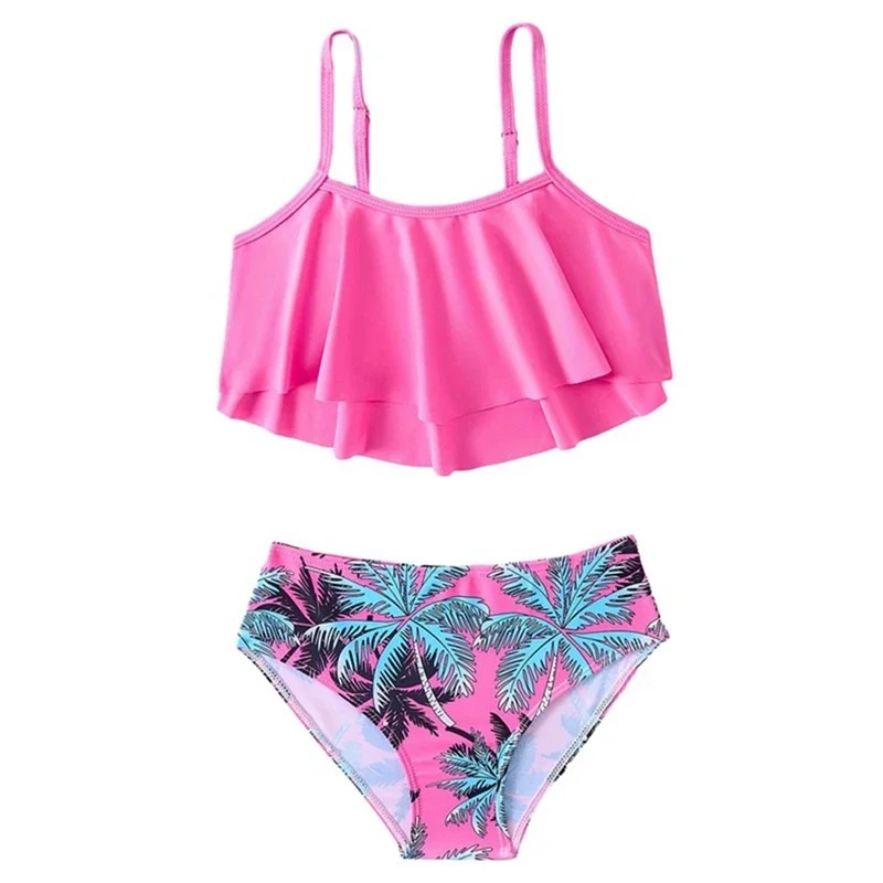 Kids Swimwear Teenager Bathing Suit Beachwear 8-14 Years Children Girls  Bikini Set Kids Ruffle Two Pieces Swimsuit