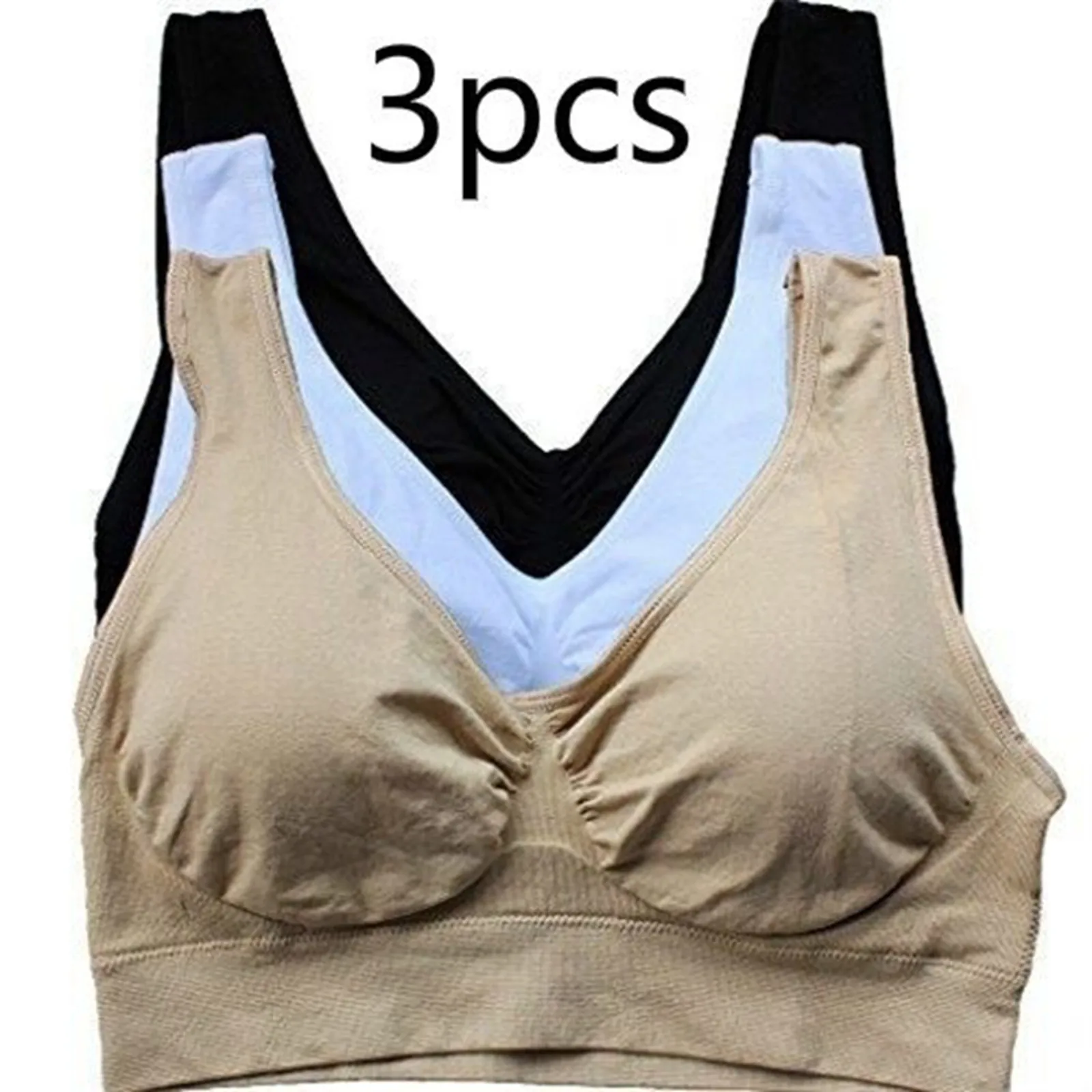 3 Pack Women Sports Bra Wirefree Yoga Bras Tank Top High Intensity Push Up