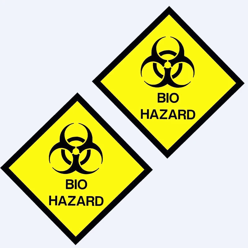 2 Pcs Car Sticker BIO HAZARD Sign Warning Mark Lnterest Reflective Personality Waterproof Decal 10CM*10CM,KK