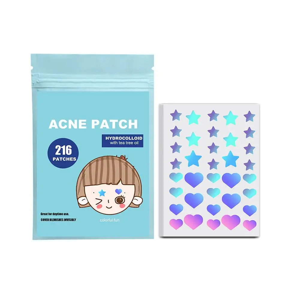 Autocollant de traitement de l'acné en forme d'étoile et de coeur, patch de soins de la peau, élimination des boutons invisibles, mignon, V6l's, 108 pièces, 216 pièces