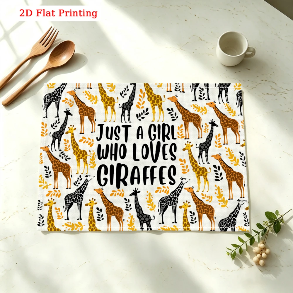 Giraffe Pattern Print Kitchen Placemat Giraffe Pattern Print Linen Pad Dish Coffee Cup Table Mat 1PC 30x40cm