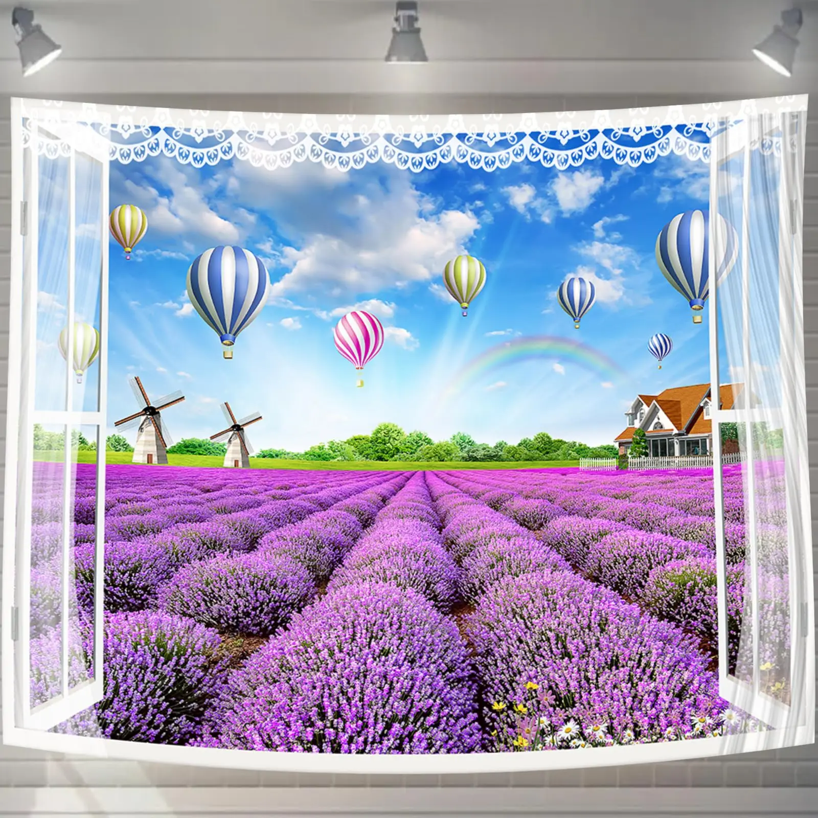 Nature Landscape Tapestry Window Outdoor Scenery Balloon Stylish Background Multifunctional Cloth Poster Wall Hanging Wall Decor