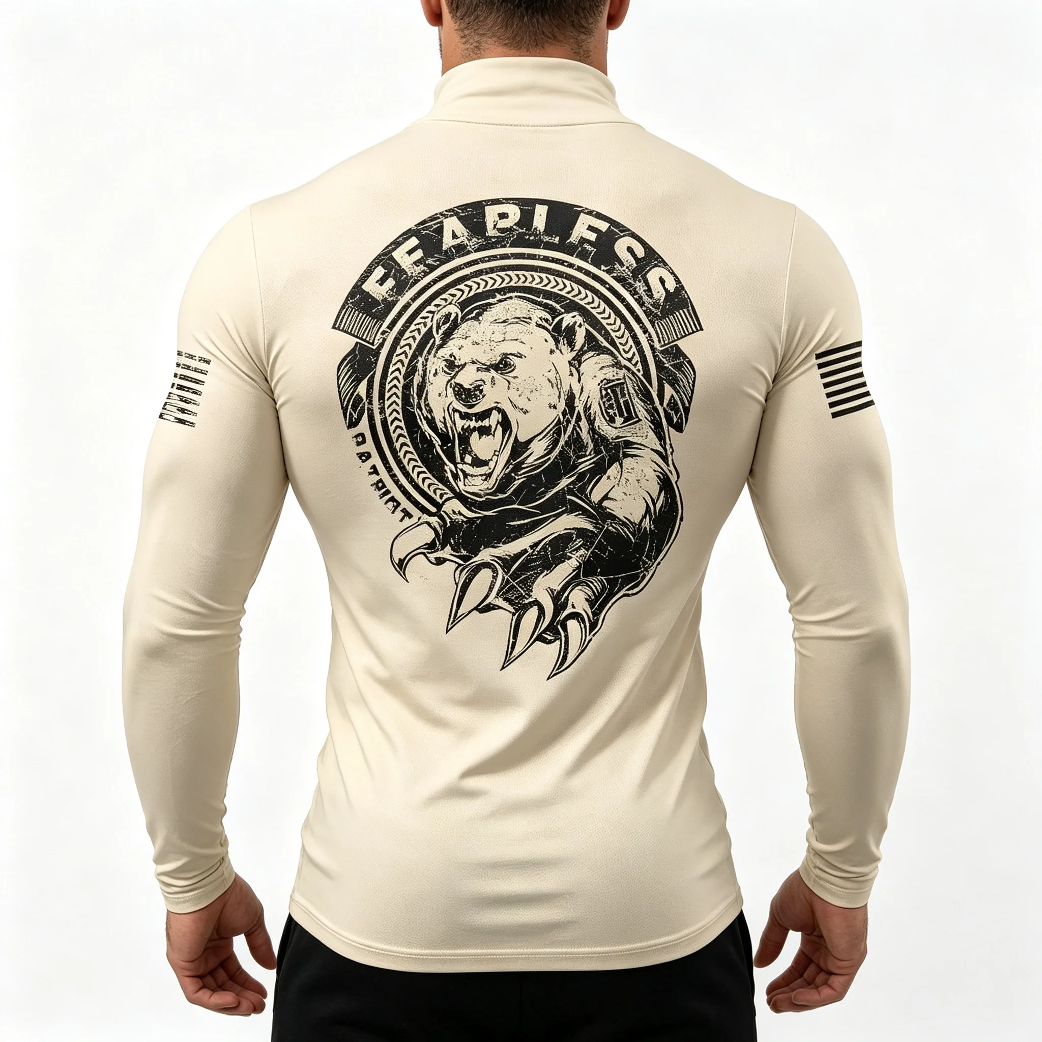 Men Mock Neck Compression Long Sleeve T‑Shirt Fearless Panther Patriot Print Tactical American Flag Sleeve Tops