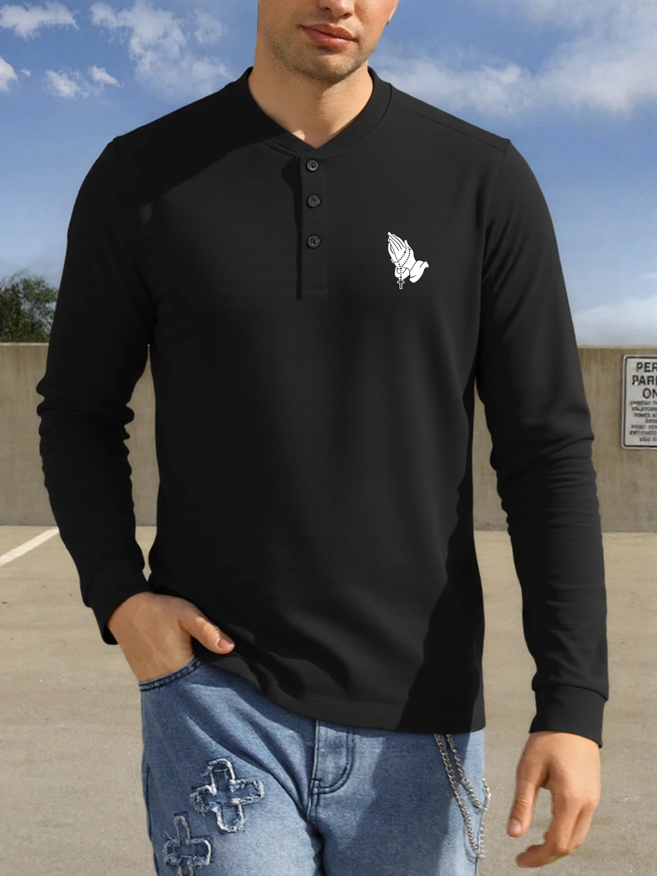 تي شيرت للرجل الصليب المطبوعة الرجال بلايز زر بلوزة كاجوال تنوعا الكلاسيكية هينلي قميص هنري طوق مريح ملابس للرجال