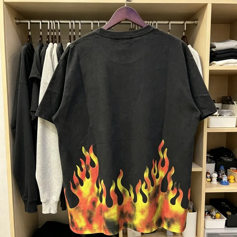 Hiphop Street Flame Print Fading Classic Letter Black Satoshi Nakamoto Tshirts Round Neck Short Sleeve Summer Men Women Top Tee