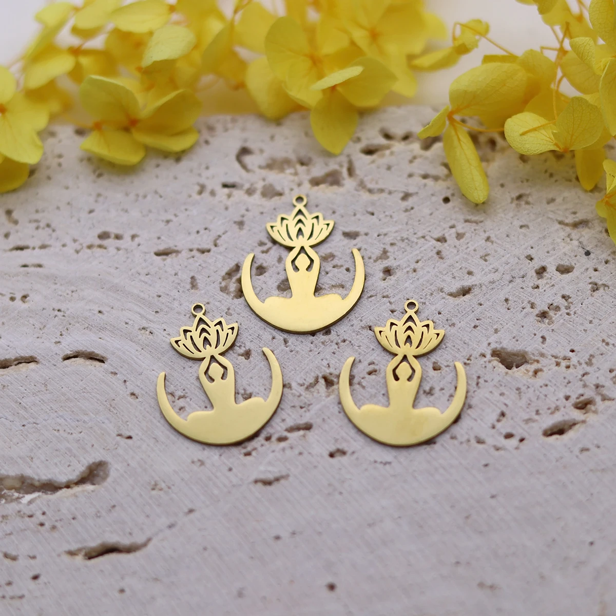 3 قطعة زهرة اللوتس الكلاسيكية يوغو بوذا قلادة جالبة للحظ لصنع المجوهرات أساور القرط تميمة الفولاذ المقاوم للصدأ لتقوم بها بنفسك اكسسوارات