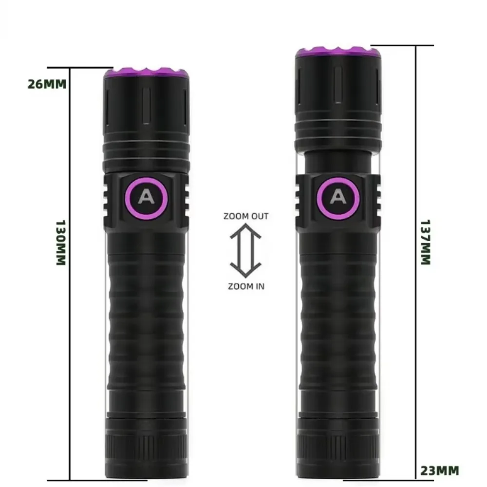 UV Flashlight Black Light USB Rechargeable 365/395nm Portable LED Ultraviolet Light Focus Adjustable for Pet Urine Detection