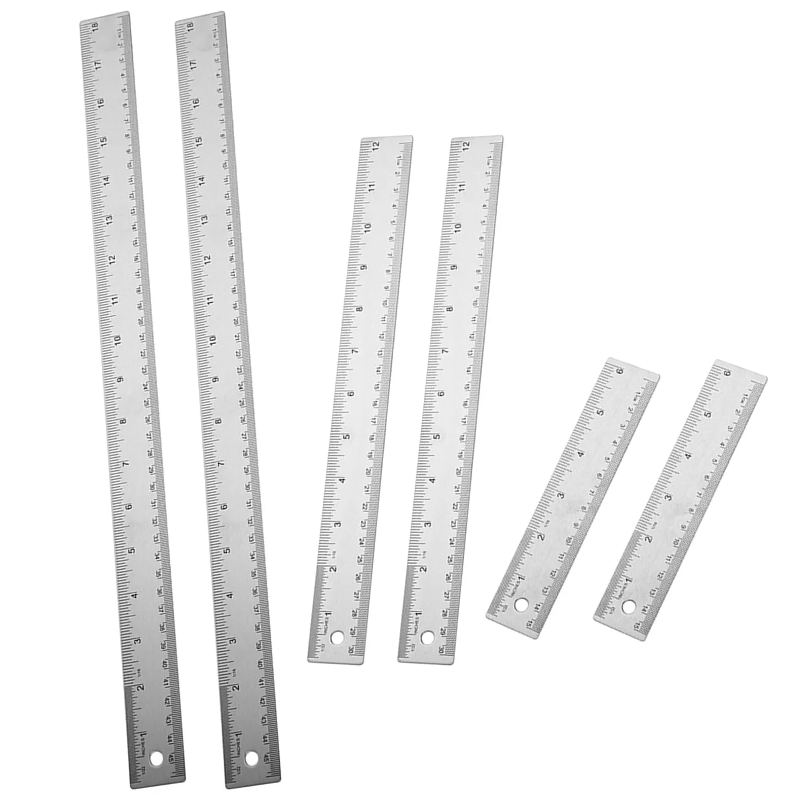 6Pcs Stainless Steel Rulers Metric Inch Dual Scale Anti Slip Cork Bottom Metal Ruler Drafting Engineering School Workshop