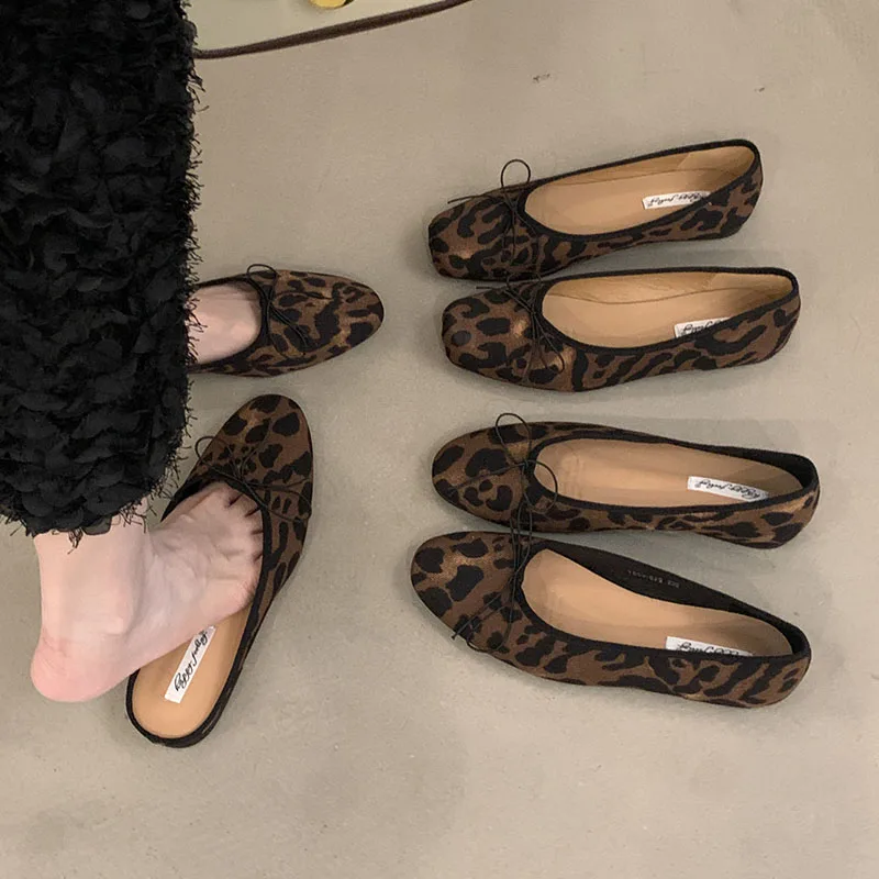 2024 Summer Leopard New Brand Women Flat Shoes Fashion Leopard Print Ladies Elegant Shallow Slip On Soft Ballerinas Shoes