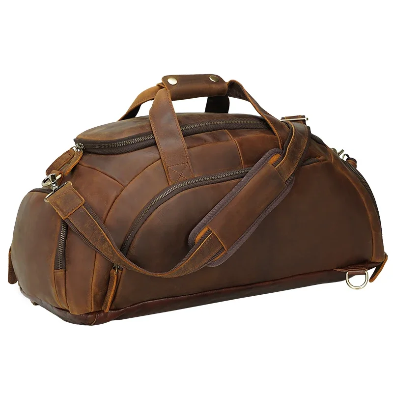 2024 New Arrival Personalized Large Capacity Vintage Brown Genuine Real Leather Weekend Travel Bags Luggage Bag