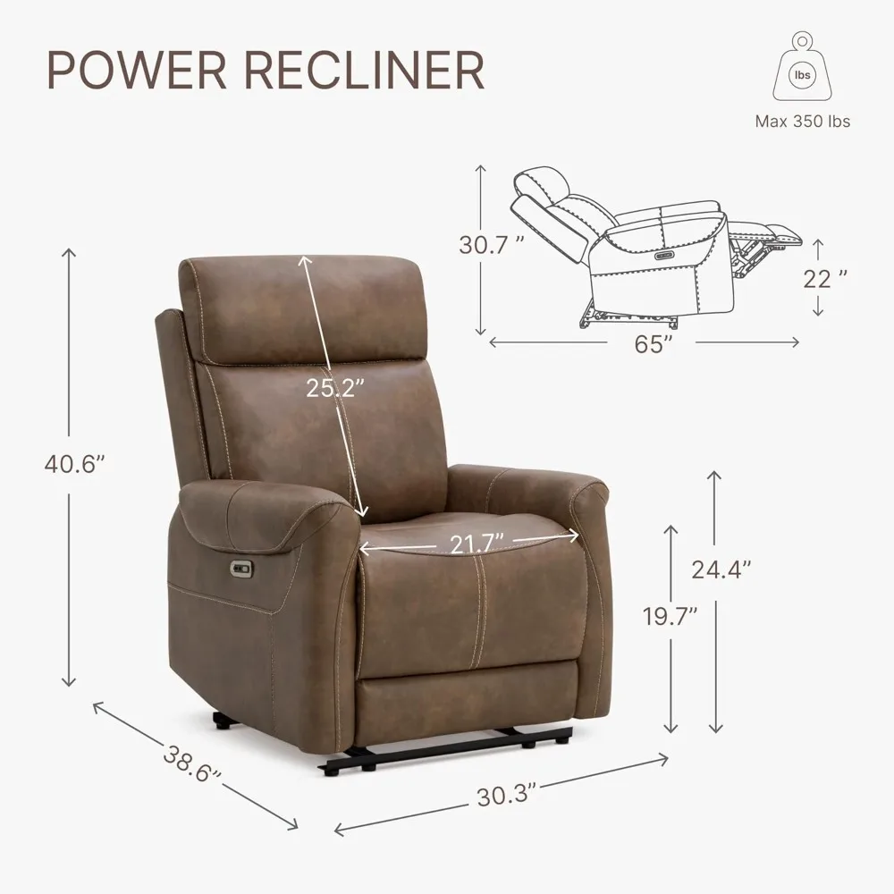 Leather Power Recliner Chair Wall Hugger Sofa with USB Charging Ports Electric Reclining RV Furniture,Christmas Gift for Parents