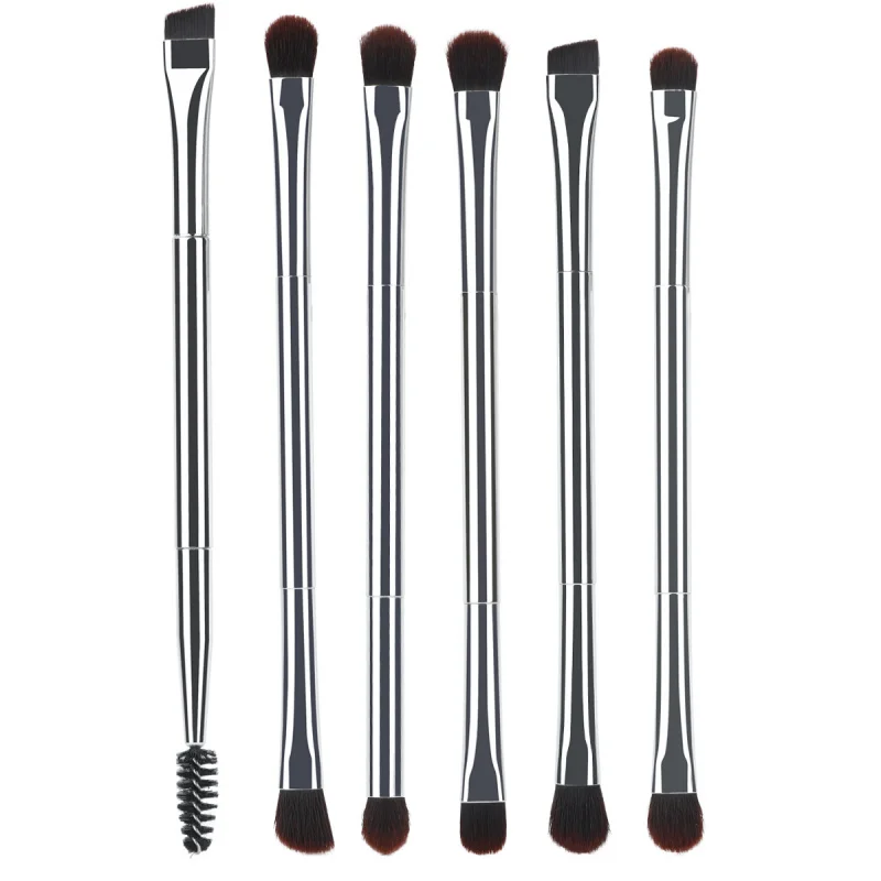 6Silver double-ended makeup brush Eyeshadow Brush, Blending Brush, Eyebrow Brush A dual-purpose brush Eyelash Curling Brush