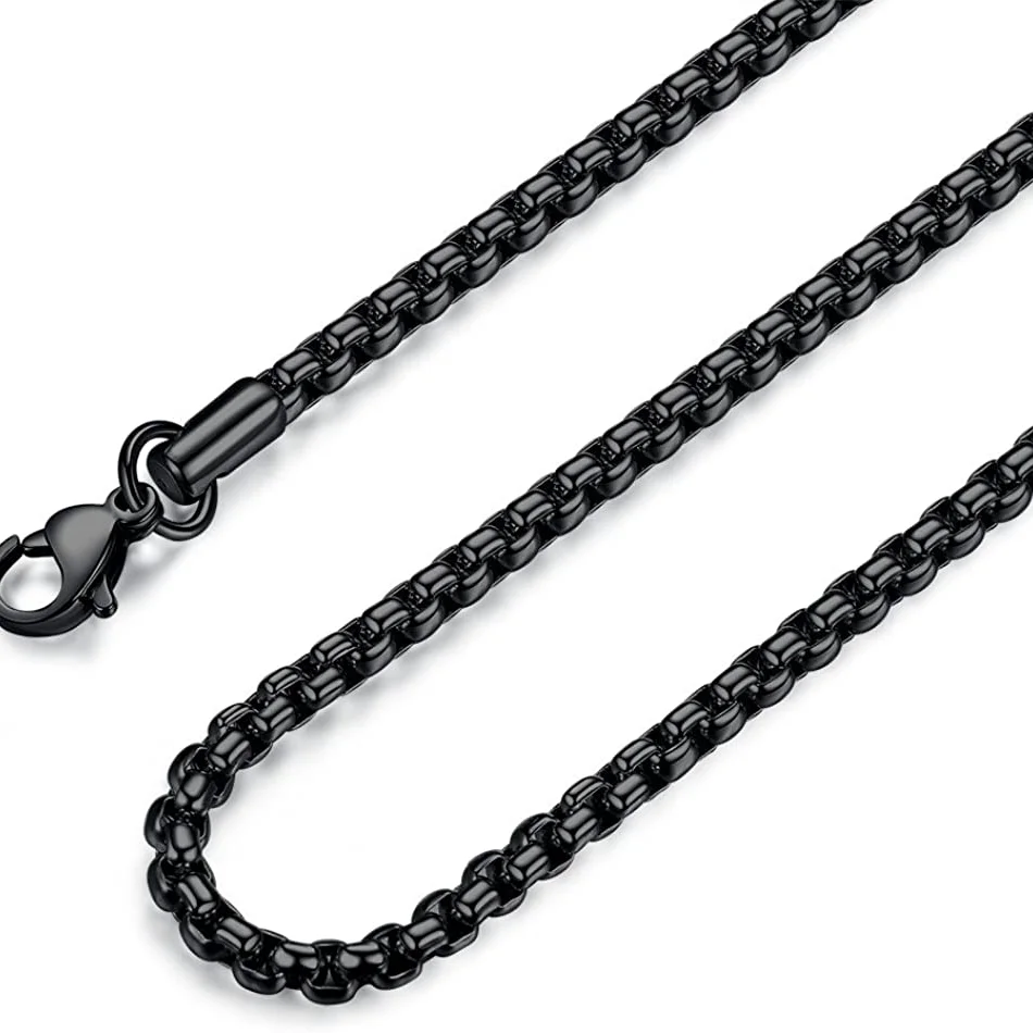 USENSET 2MM 3MM 4MM Mens Womens Stainless Steel Black Rolo Cable Chain High Quality Box  Necklace  18-36 Inch