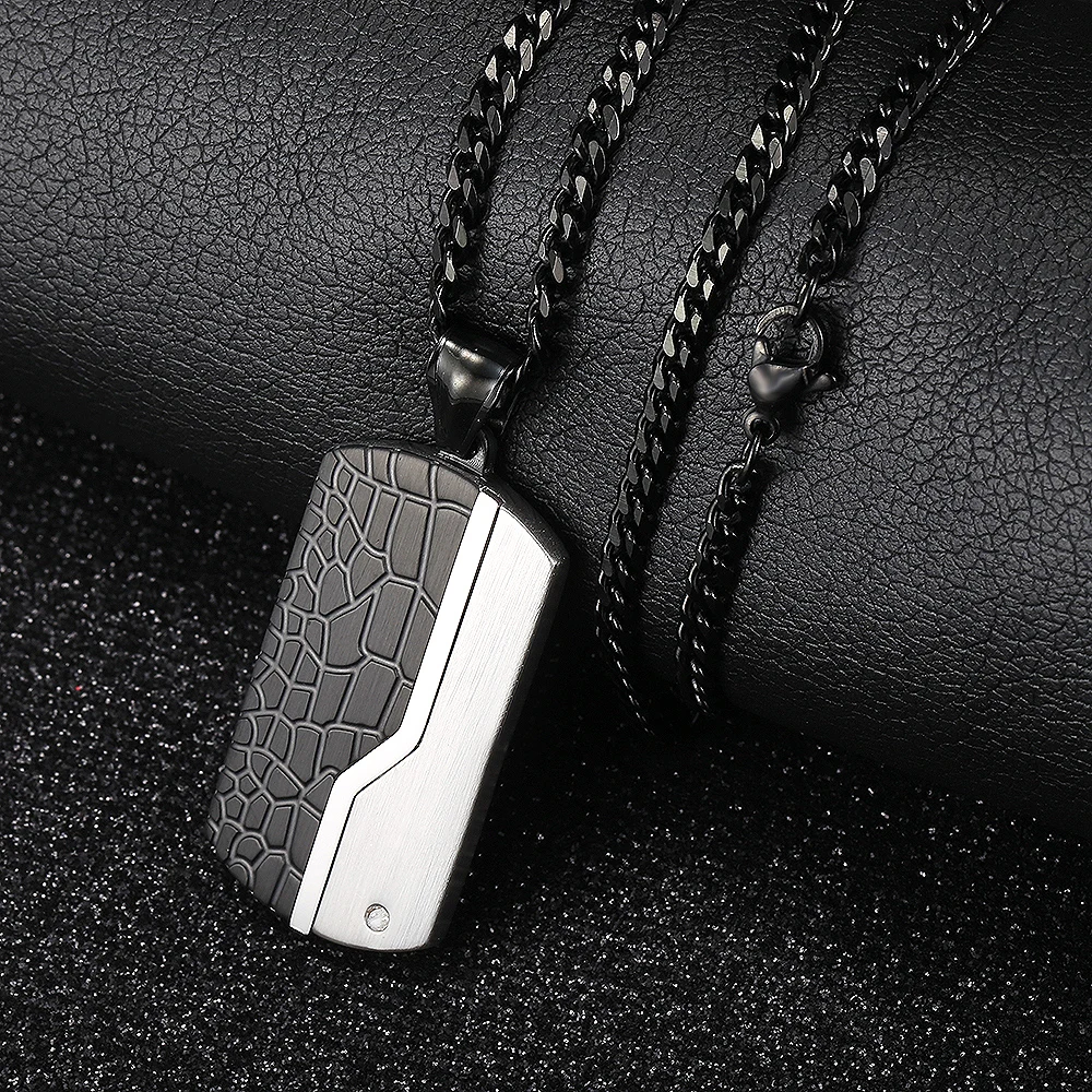 Stainless Steel Dog Tag Pendant Necklace For Men Boys Shield Shape Charm Black Silver Color Jewelry Gift Dropshipping Wholesale