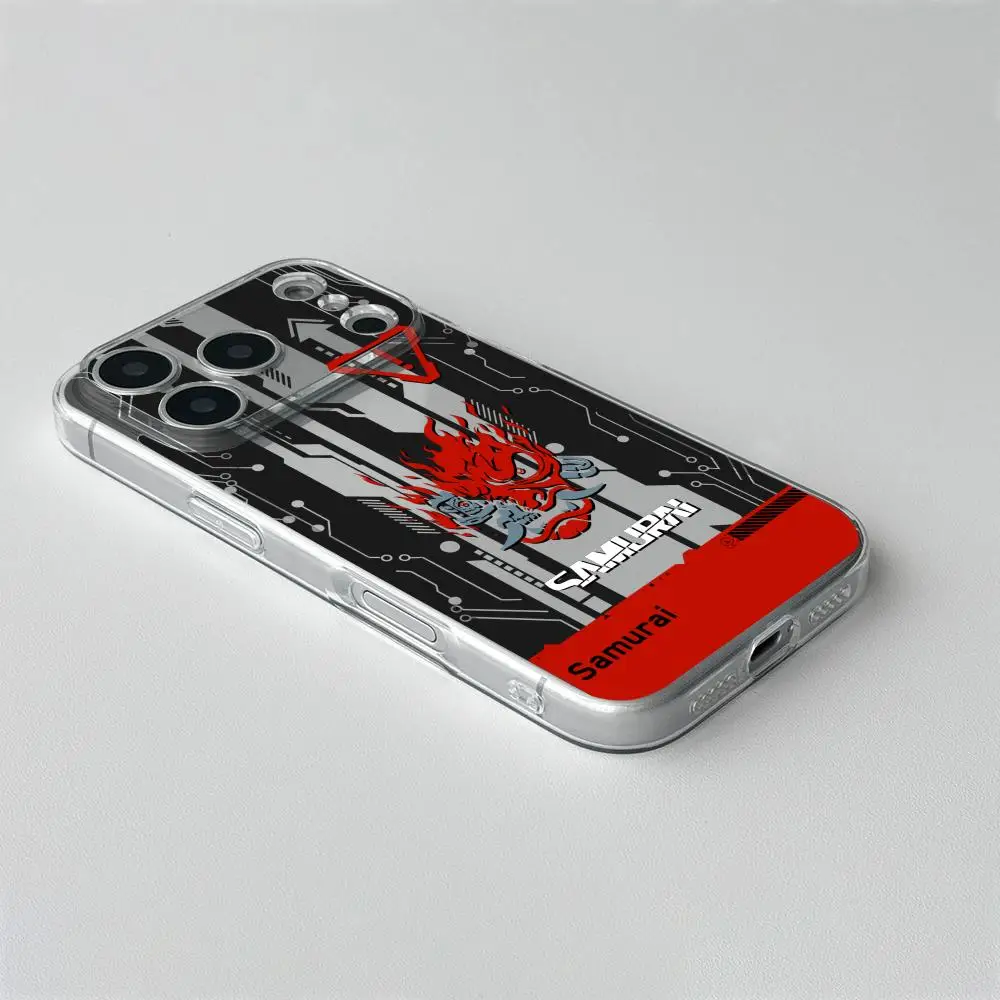 حافظة هاتف لهاتف سامسونج S25 24 23 22 Ultra Plus لامعة عالية الدقة بفتحة رفيعة غطاء شفاف Cyberpunks Samurai