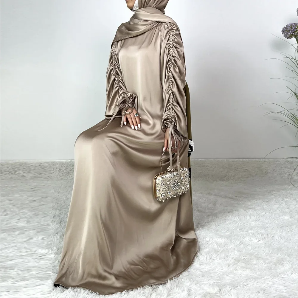 Dubaï luxe Abaya pour les femmes musulman Satin Maxi Robe Eid Djellaba Ramadan Islam vêtements turquie caftan Robe Caftan Marocain Robe