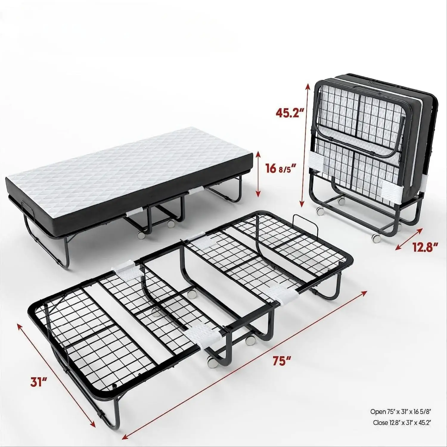 Folding Bed with Memory Foam Mattress,Portable Foldable Beds Strong Sturdy Frame,Rollaway Beds for Home Office 190*80cm