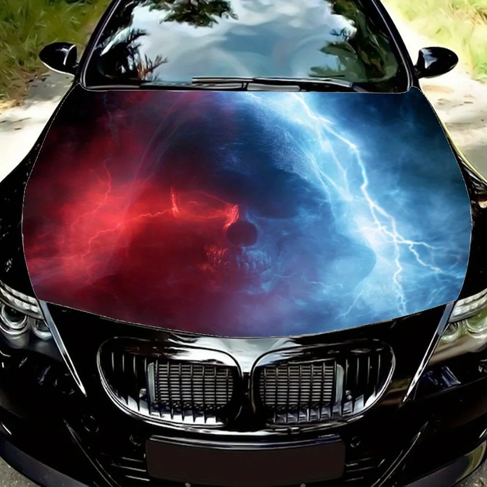 

Lightning Hooded Skeleton Car Hood Stickers, Racing Car Modification Vinyl Car Film, Waterproof And Wear-resistant Decorative St