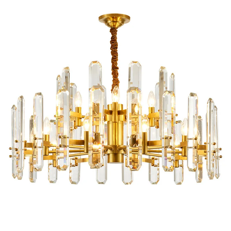 

All copper light luxury, postmodern living room crystal chandelier, atmospheric household creative lamps