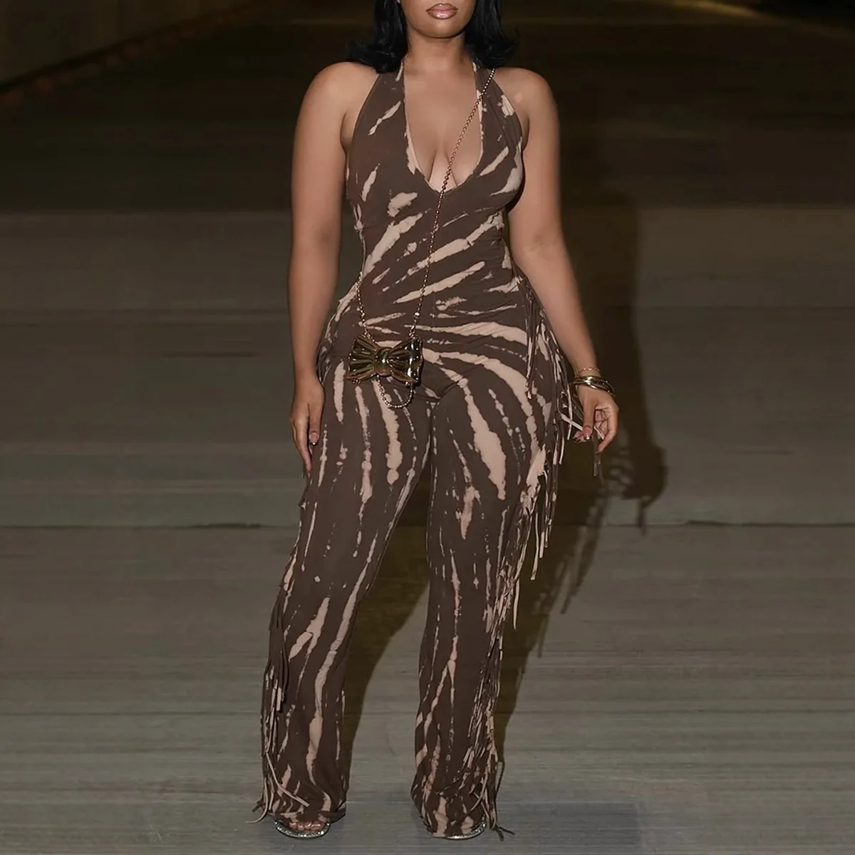 섹시 프린트 롬퍼 여성 슬림핏 점프수트 펜슬 발목 기장 팬츠 오버올 하이웨이스트 슬리브리스 여름 2025 스플라이스