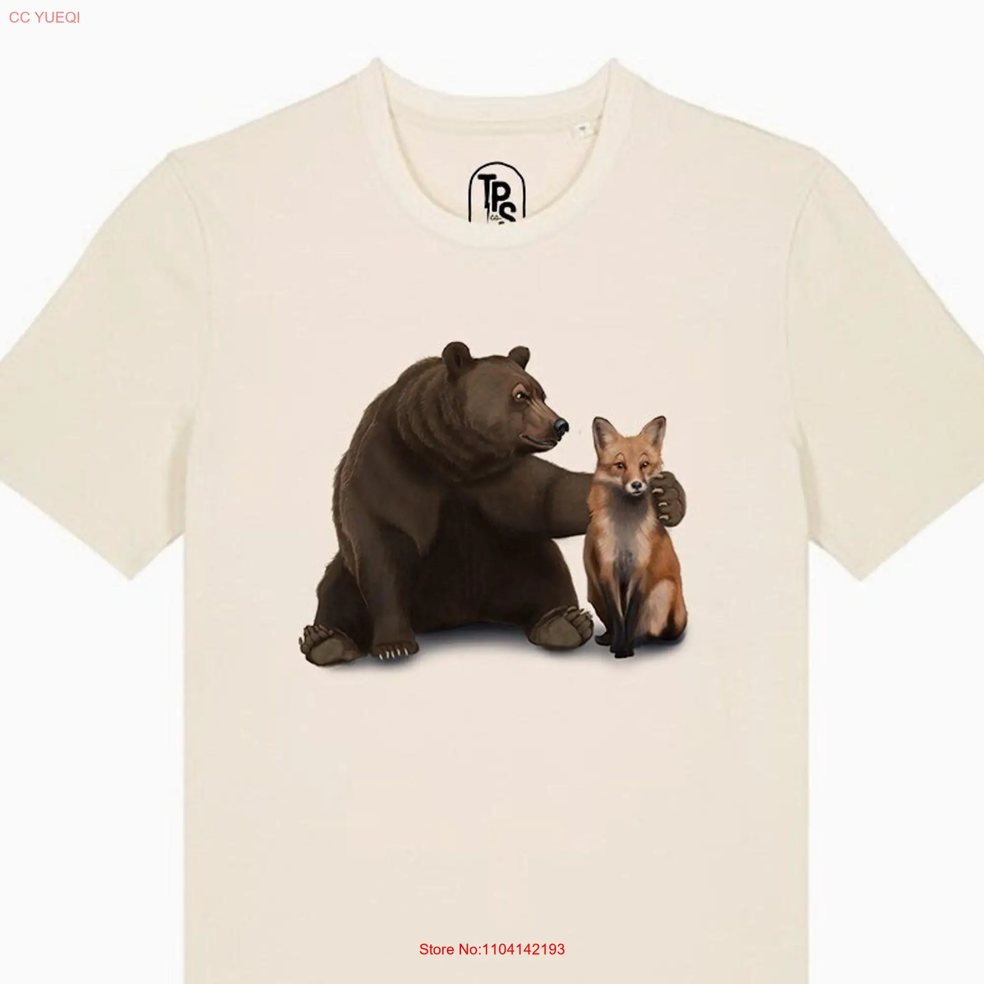 Bear T Shirt Grizzly Red Fox Men's s Men Organic Cotton long or short sleeves