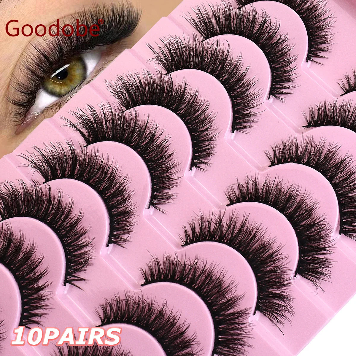 

Goodobe 10pairs Fluffy Winged False Eyelashes 3D Fake Mink Hand Made Natural Long Full Trip Upper Lashes Makeup Tool Wholesale