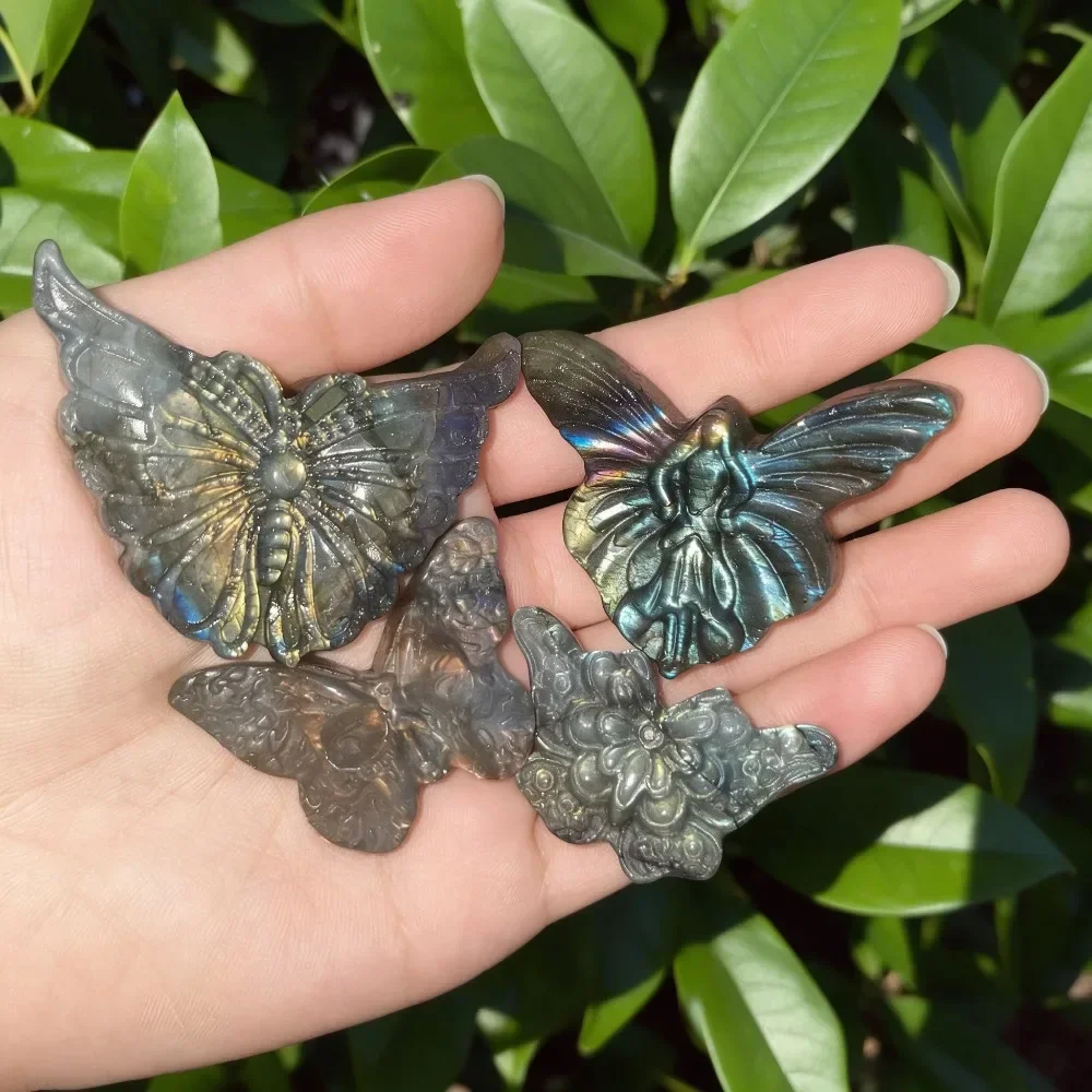 1Pc Natural Flash Labradorite Hand Carved Animal Figurine Halloween Gothic Home Decor Healing Stone Ornament for Jewelry Making