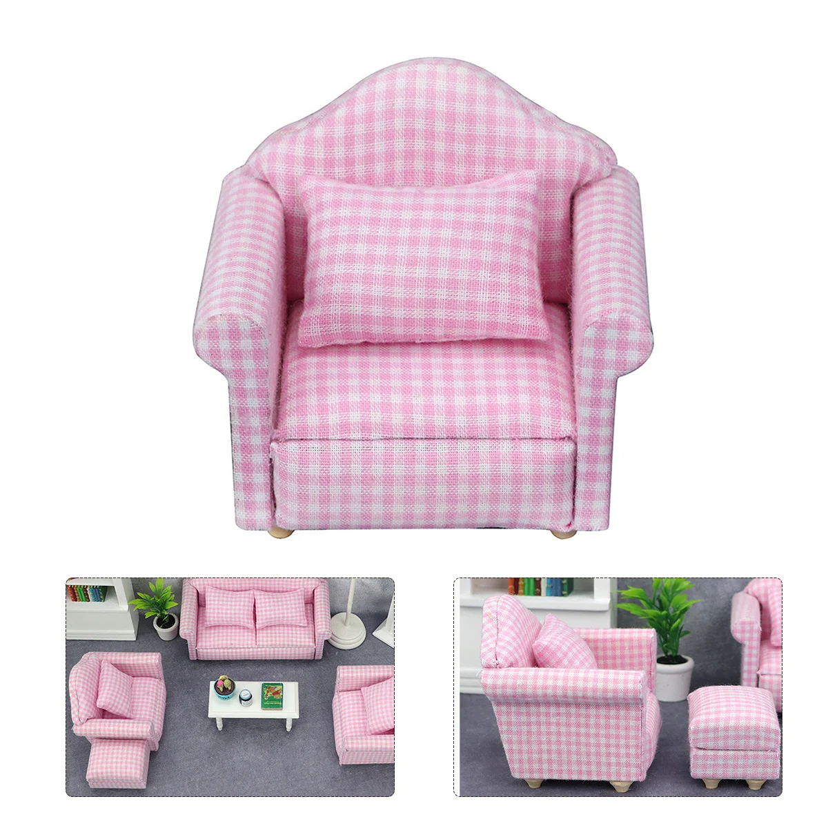 1 ensemble de Mini canapé de maison avec oreiller, meubles miniatures pour la décoration de la pièce, décor de canapé Miniature léger et Portable
