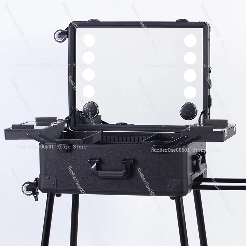 

Professional Makeup Case with LED Lights Bluetooth Speaker Hidden Stand Mobile Beauty Toolbox for Makeup Artist Bridal Stylist