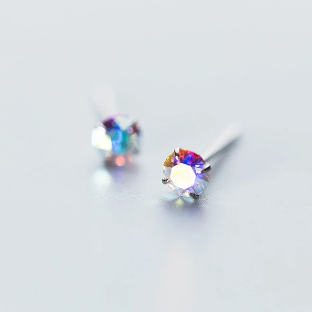 Korean 925 Sterling Silver Mini Colorful Ziron Crystal Stud Earrings For Women Kids Wedding Party Jewelry Gift Female Pendientes