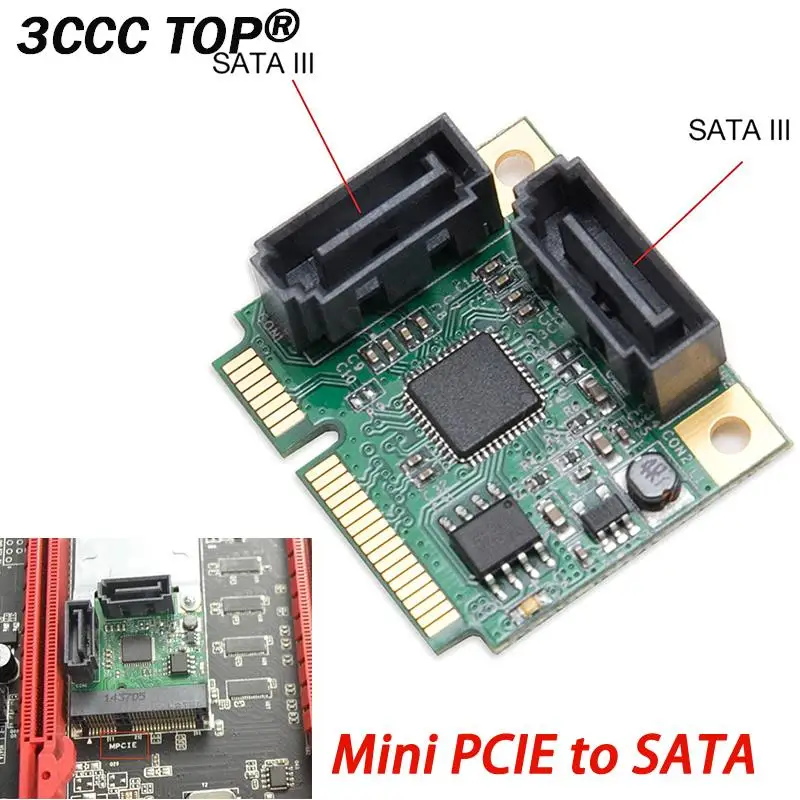 Mini PCI-Express To 2 Ports SATA 3.0 Expansion Adapter Card Mini PCIe To Dual SATA Add On Card Supports Two SATA 3.0 6Gbps Ports