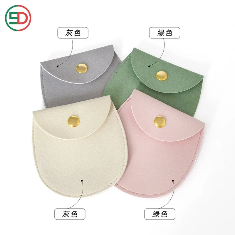 Single wholesale microfiber snap-button jewelry multi-color velvet bag for earrings, rings, necklaces, portable storage bag