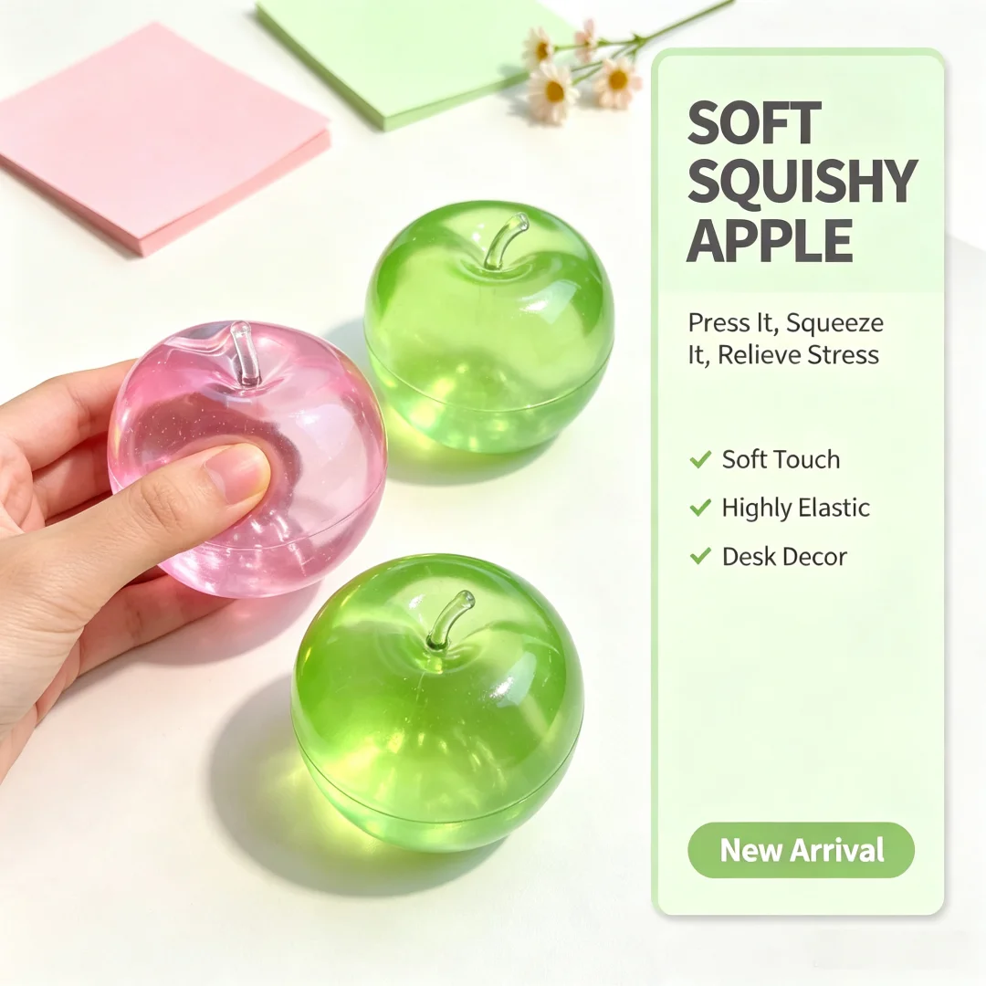 Green/Pink Apple Maltose Squishy Toys Anti Stress Sensory Fidgets Toy Soft Simulated Transparent Slow-rebound Decompression Toy