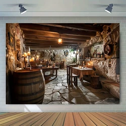 1PC Hotel Background Photography - Polyester stone wall and wooden ceiling theme photography background party