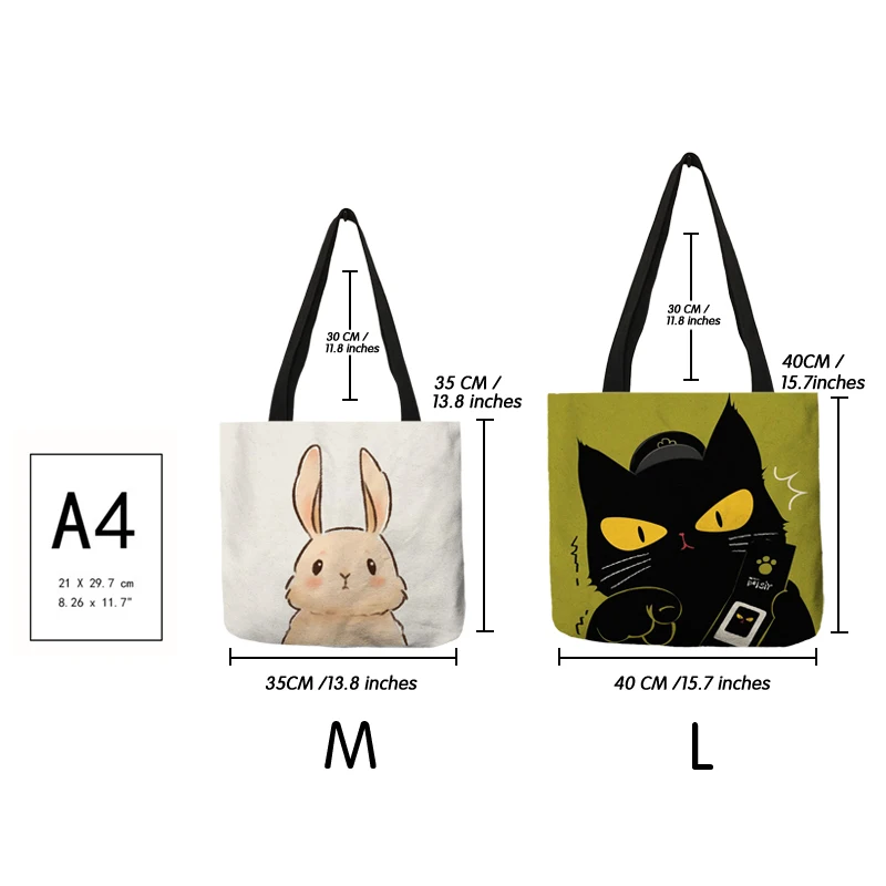 Cute Cartoon Animal Print Shopping Bags Girls Funny Cat Bear Shiba Fashion Casual Package Handbag Travel Beach Bag