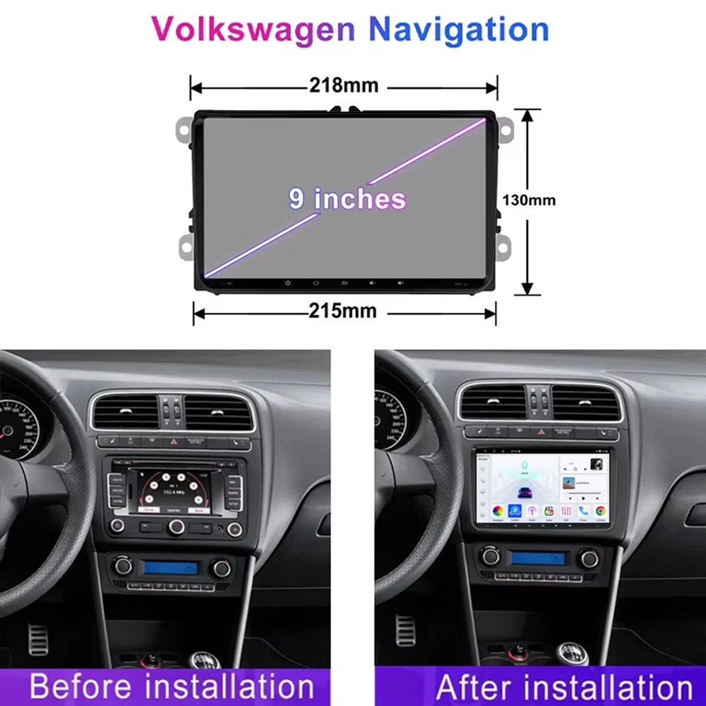 9'' For VW Polo 2009-2013 Car Radio Head Unit Wireless Carplay Apple Android 15 Auto Intelligent System Camera 4-64GB WIFI